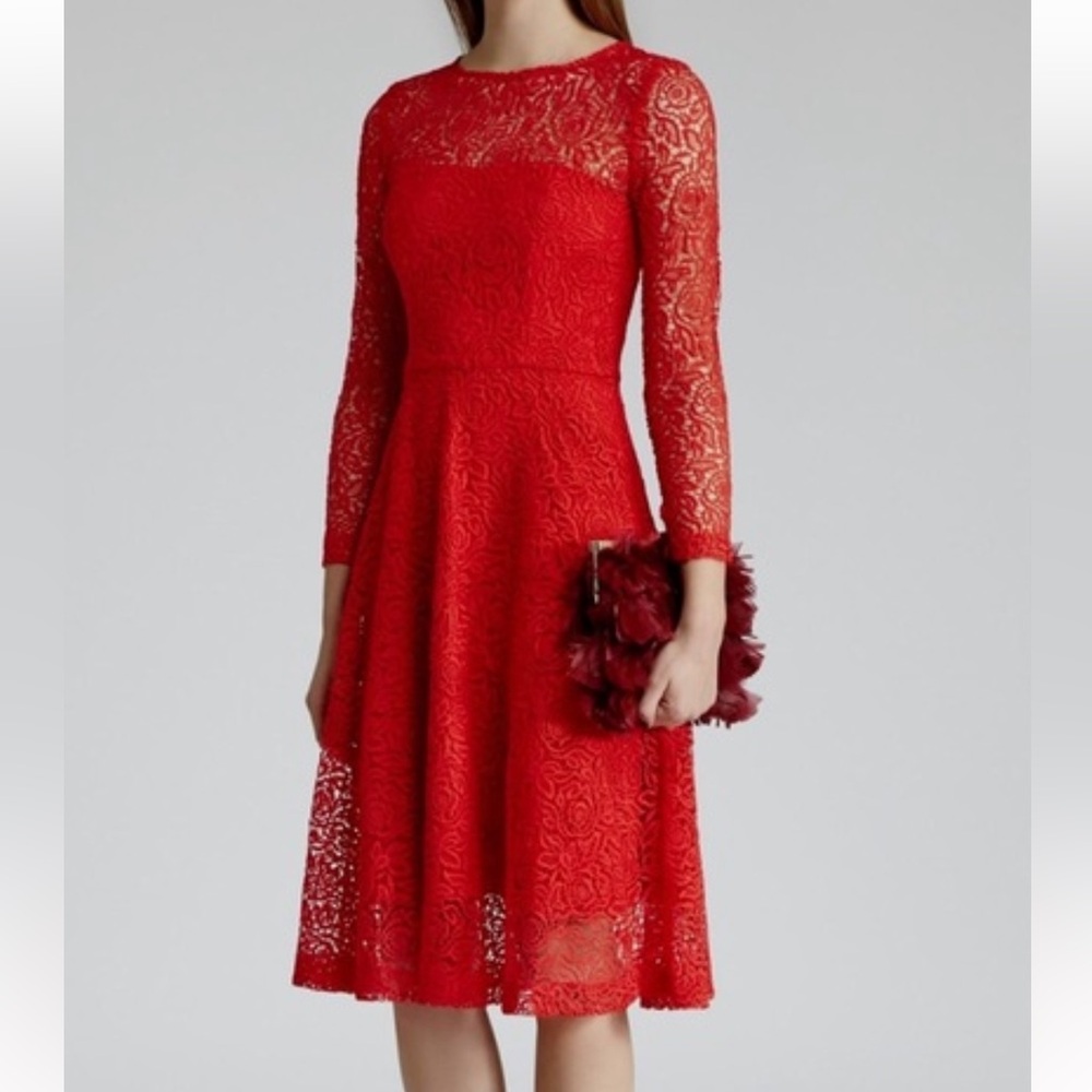 Elegant Red Lace Dress- Luxury Brand Reiss